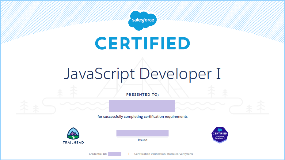 Salesforce Certified Javascript Developer Ⅰ認定証